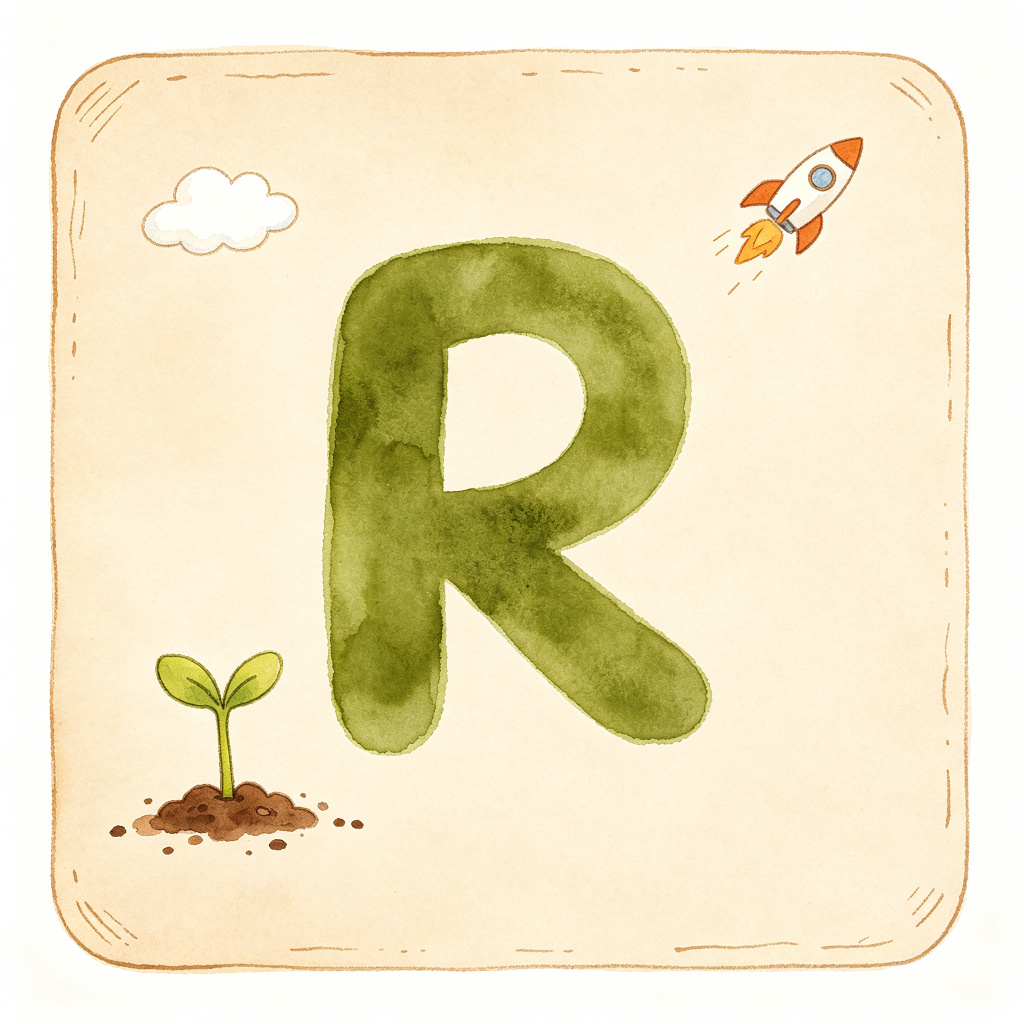 自我图鉴封面：字母 R 与小芽火箭